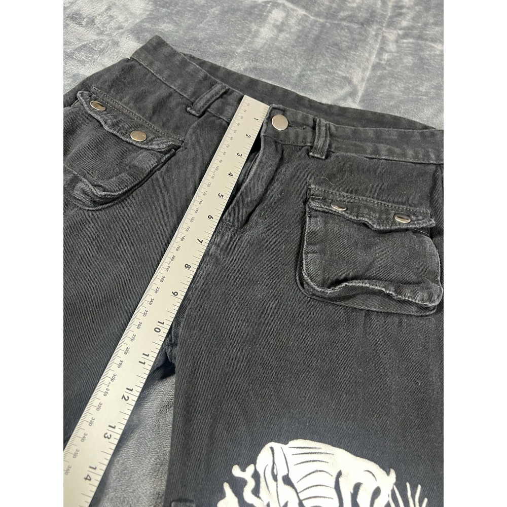 SLP Jeans Womens Black Dark Street Print Gothic Punk‎ Metal Distressed Pant Sz M - Picture 12 of 15